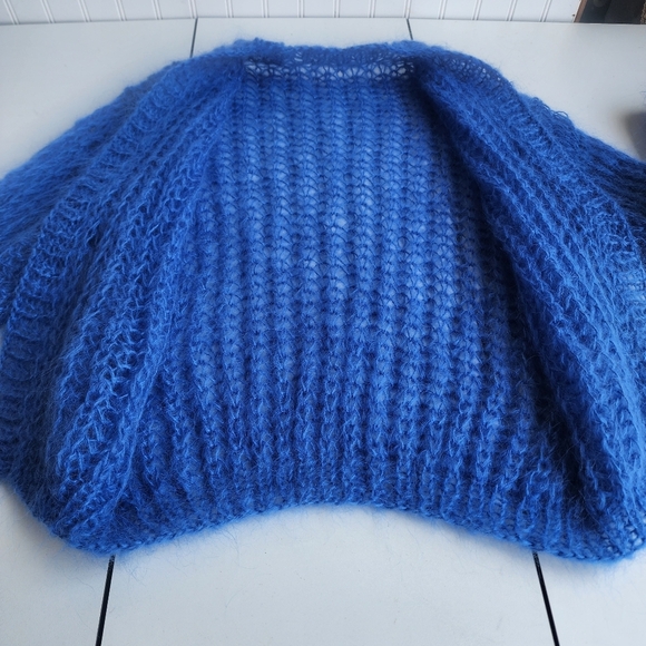 Handmade Fuzzy Mohair Wool Cardigan Sweater Women's Blue Dropped Shoulder Sz M - Picture 11 of 12